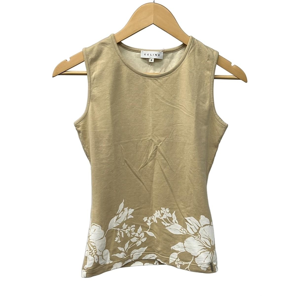 CELINE セリーヌ タンクトップ サイズS レディース ベージュ アイボリー ハイビスカス