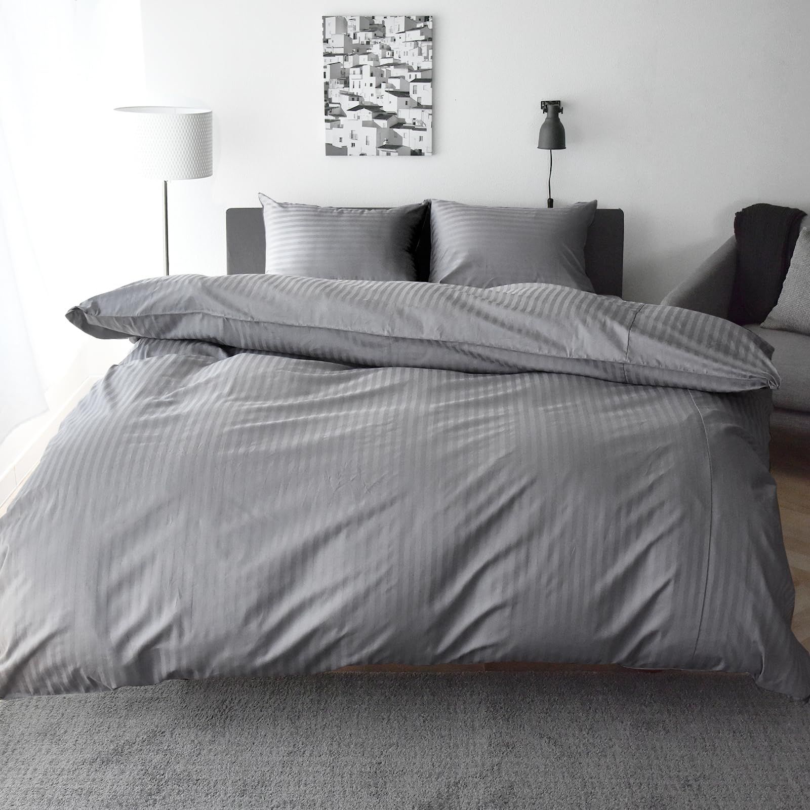 新品 日本製 掛け布団カバー セミダブル 綿100% サテンストライプ 高