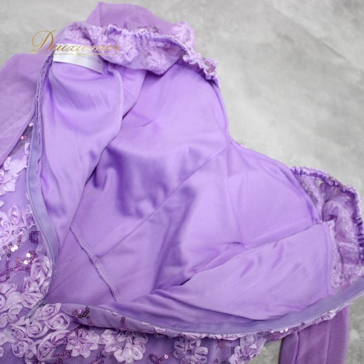  社交ダンス 衣装 ドレス ワンピース パーティ衣装 パープル系 紫 prima boutique プリマブティック スパンコール レース 舞台映え フロートデザイン 二重スカート ふんわり シルエット 軽やか スタイリッシュ ドレス ダンス衣装 社交ダンス