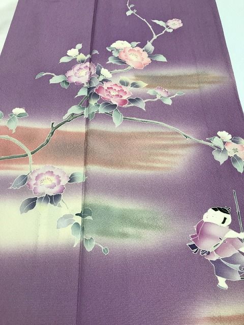 薄紫地に童模様