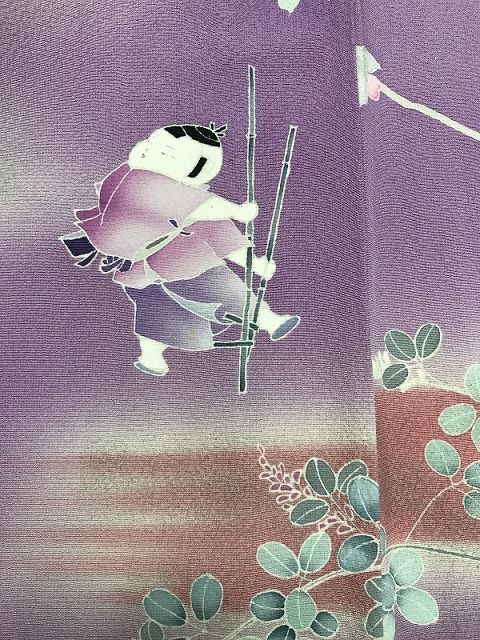 正絹 薄紫地に童模様