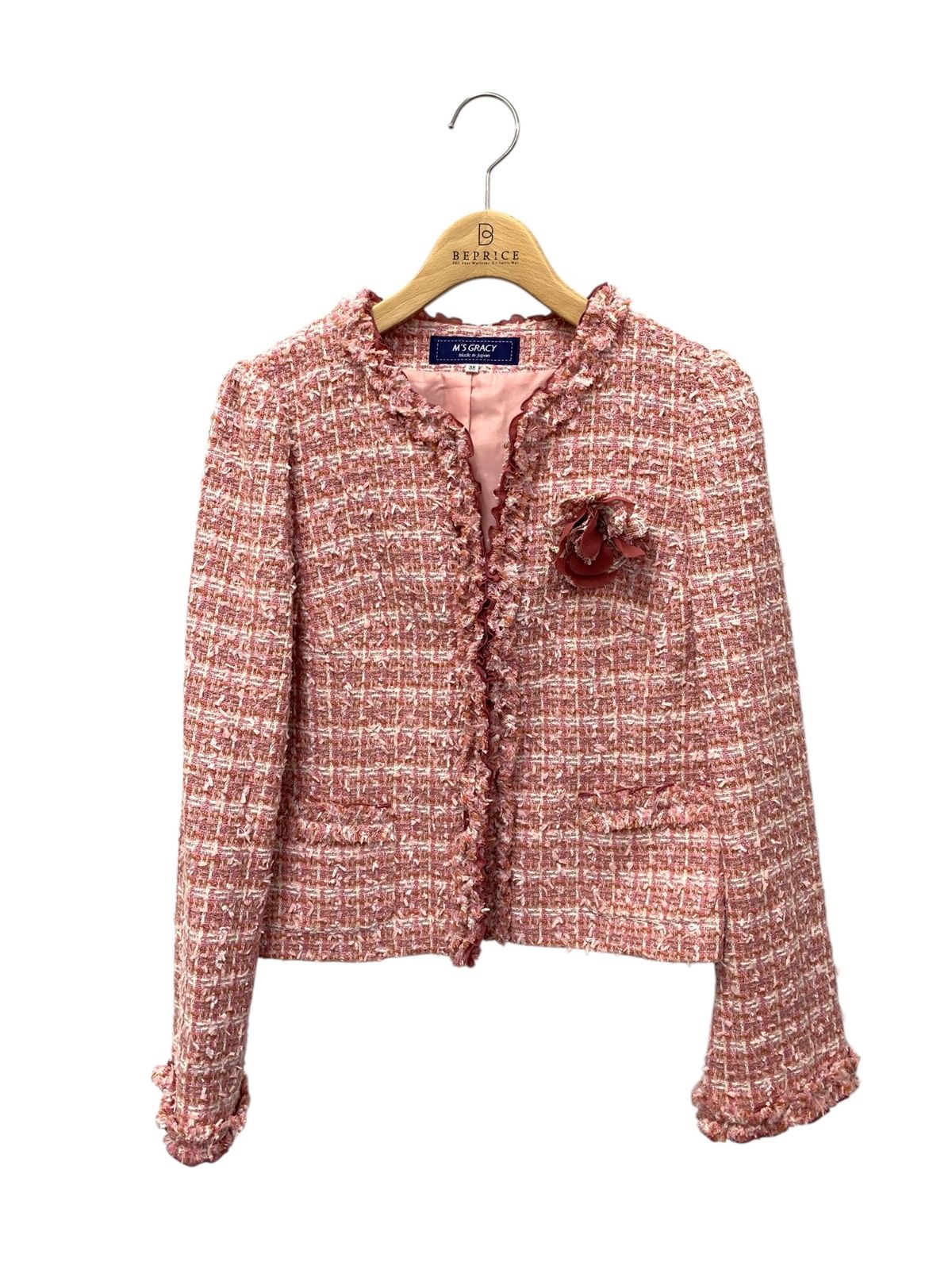 エムズグレイシー 314522 ジャケット 38 ピンク ツイード ノー フリル