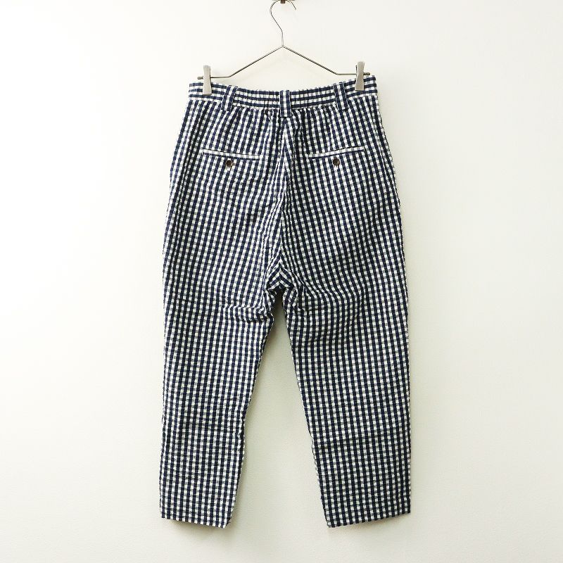 2025 SS アトリエナルセ atelier naruse コットン サッカー ギンガムチェック テーパードパンツ F ネイビー ボトムス