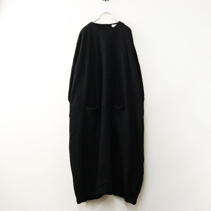 アトリエナルセ atelier naruse スムースウールコクーンワンピース ブラック 長袖 プルオーバー フリース