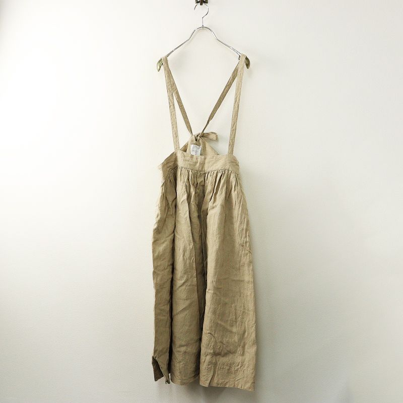 マガリ MAGALI リネン ジャンパースカート ベージュ ボトムス ロング ギャザー フ 吊りスカート ジャンスカ