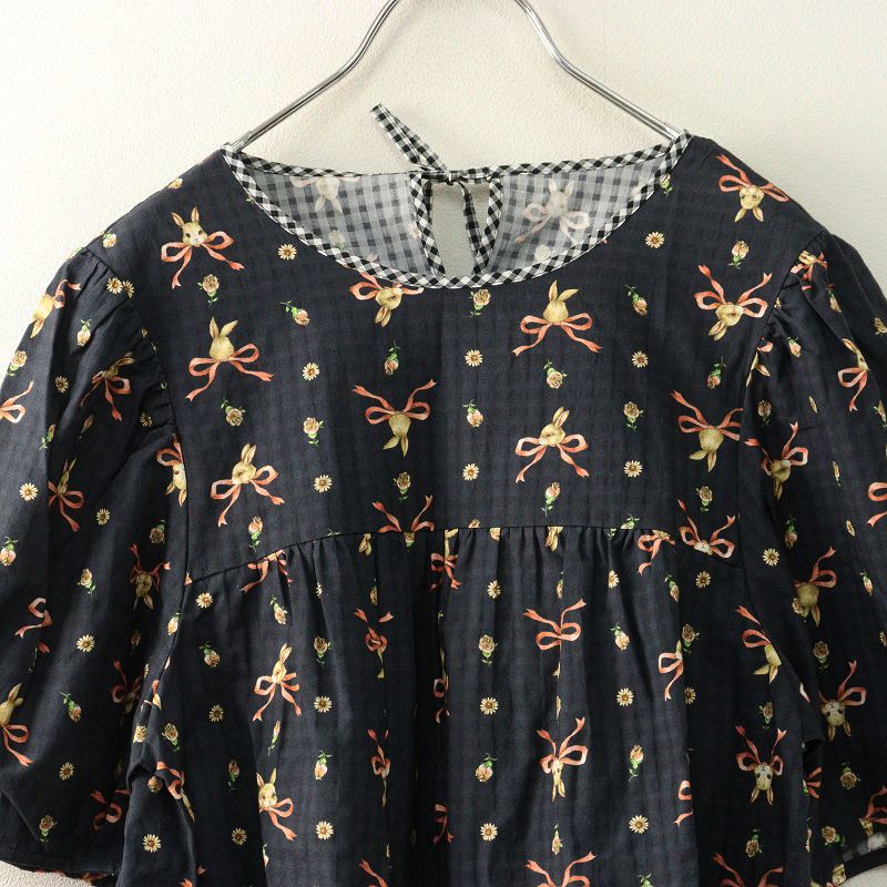 青子＊yukiemon　リボンバニー　ワンピース　ブラック　黒　うさぎ 美品 ユキエモン yukiemon リボンバニー ギャザーチュニックプル