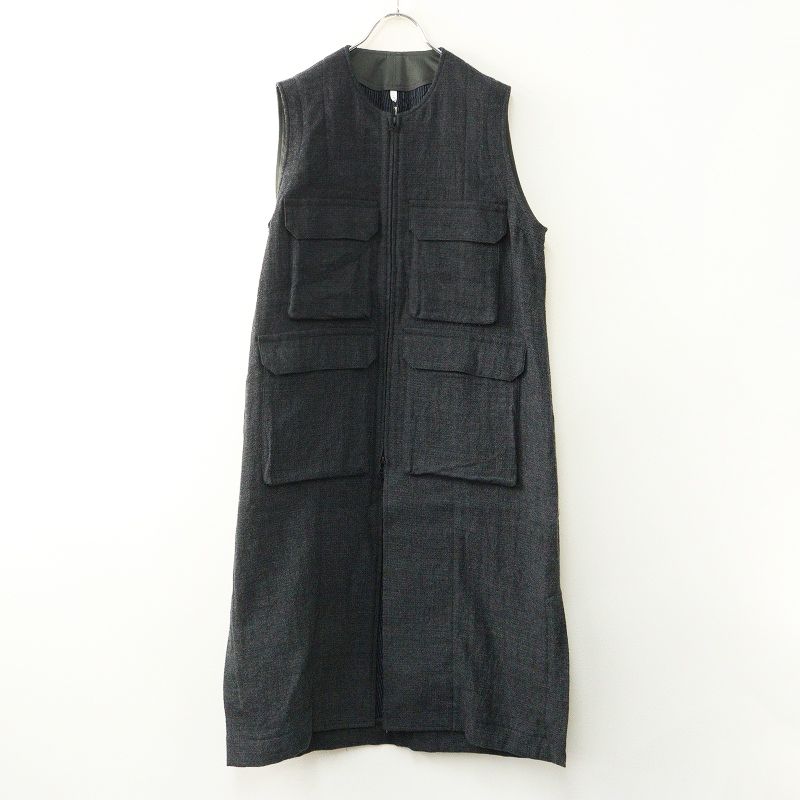 ノーコントロールエアー フィルマム FIRMUM 梳毛ウール コットンストライプドビー二重織ロングベスト S チャコール