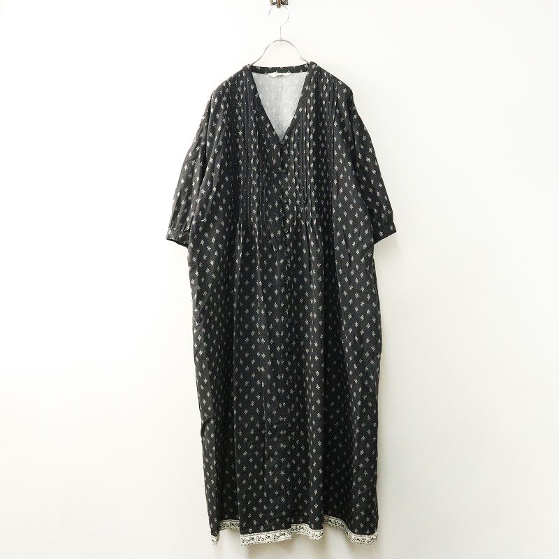 ソウルベリー soulberry 私の木苺ワンピース L∥ブラック ロング フ ドレス マキシ丈 総柄 チロリアン柄