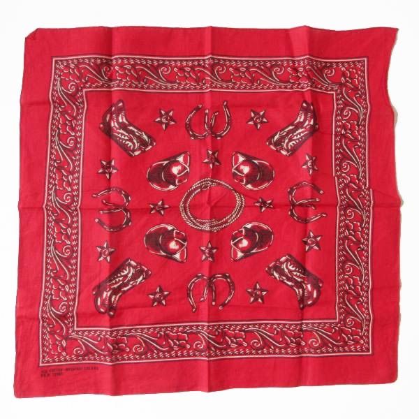 60 s ウエスタン バンダナ 赤系 RN 13962 ALL COTTON COLOR ビンテージ D 138