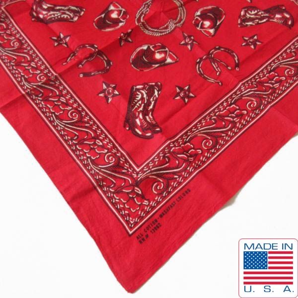 60 s ウエスタン バンダナ 赤系 RN 13962 ALL COTTON COLOR ビンテージ D 138