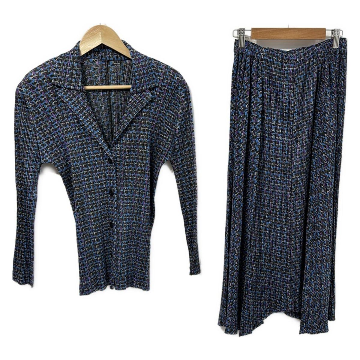 PLEATS PLEASE プリーツプリーズ スカートスーツ レディース ブルー ダークグレー マルチ 総柄 プリーツ