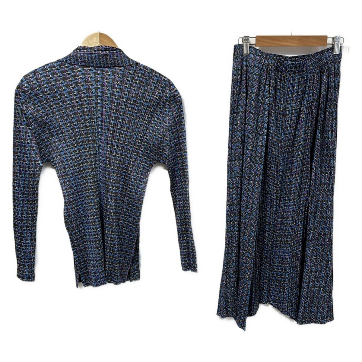 PLEATS PLEASE プリーツプリーズ スカートスーツ レディース - ブルー×ダークグレー×マルチ 総柄 プリーツ