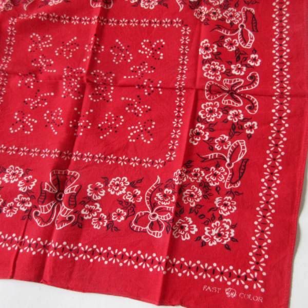  50 s 下鼻 象 バンダナ 赤系 花柄 フラワー エレファントブランド トランクダウン FAST COLOR ビンテージ D 138 バンダナ 小物