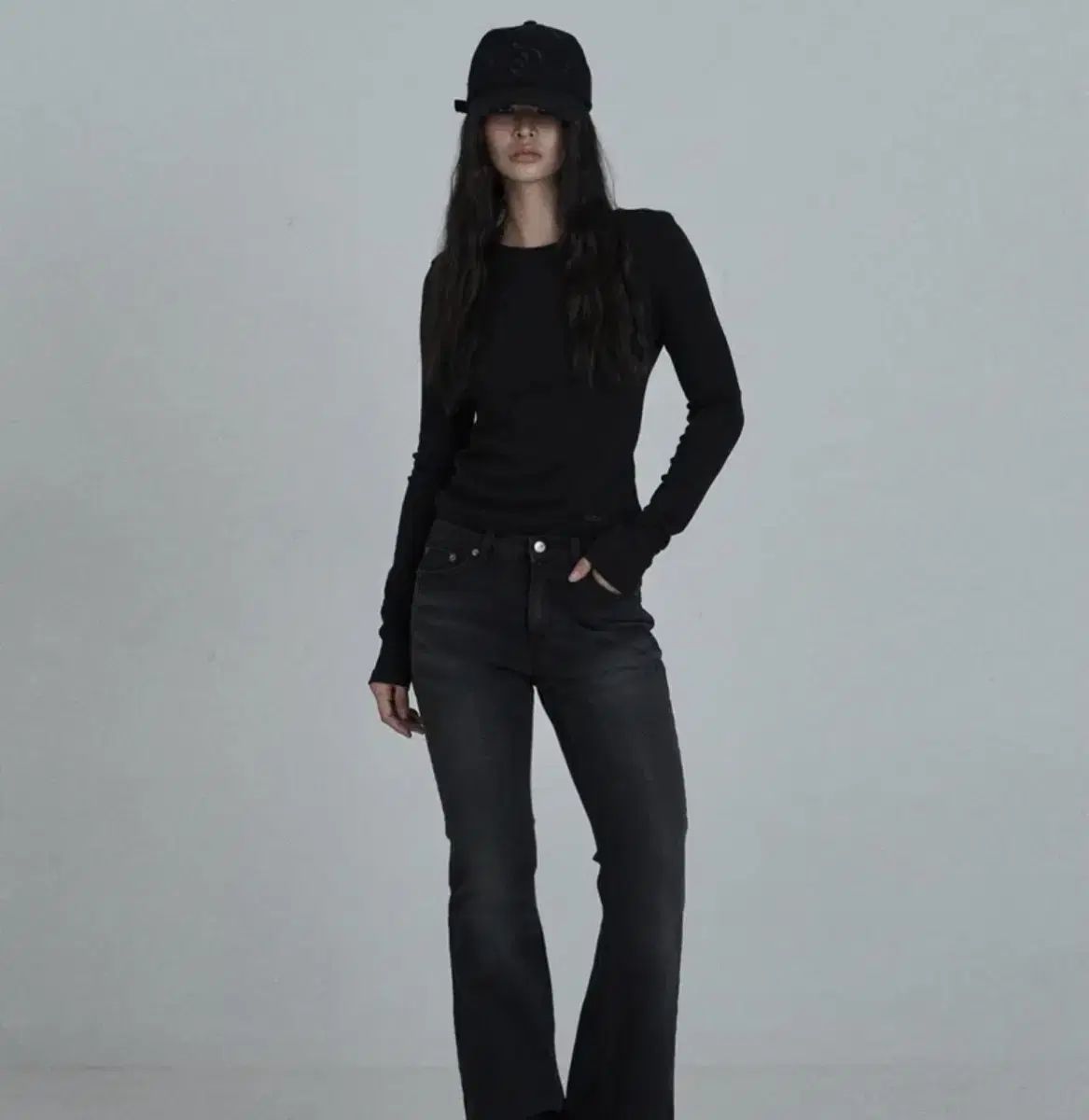 オドア ヴィンテージ ロー ジーン ブラック ブーツカット パンツ