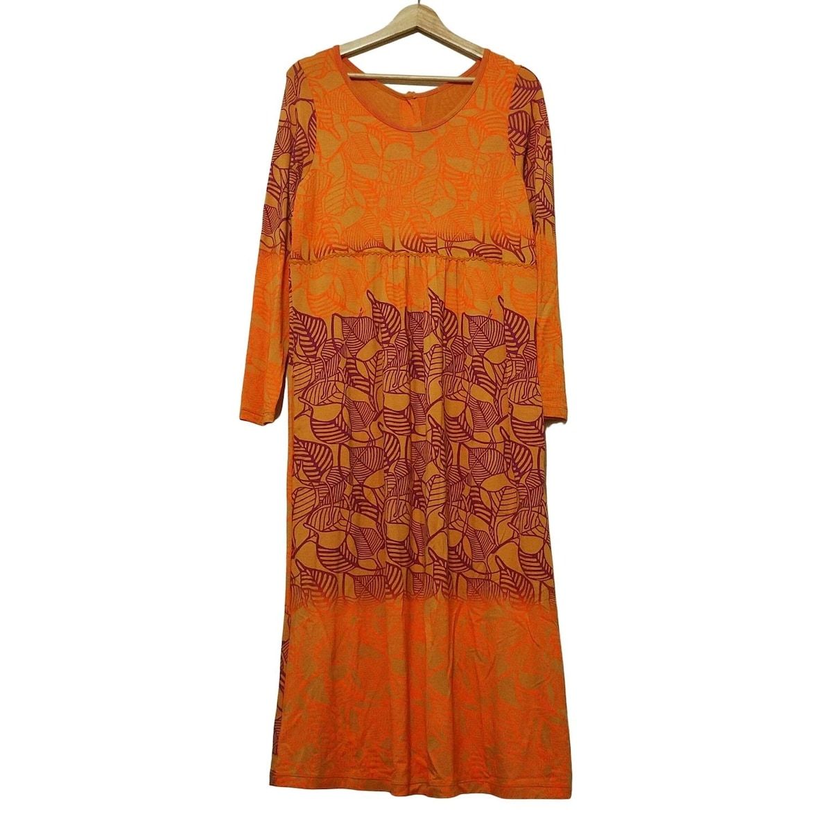 ホォアナ デ アルコ ワンピース サイズ1 S レディース - オレンジ×パープル×マルチ クルーネック 長袖 ロング リーフ柄