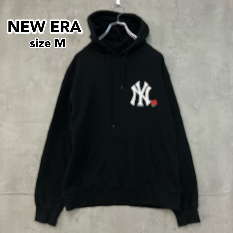 NEW ERA ニューエラ スウェット パーカー ニューヨーク ヤンキース NY センターロゴ バラ 刺繍 ストリート カジュアル ブラック 黒 Mサイズ ユニセックス ★ ◇■