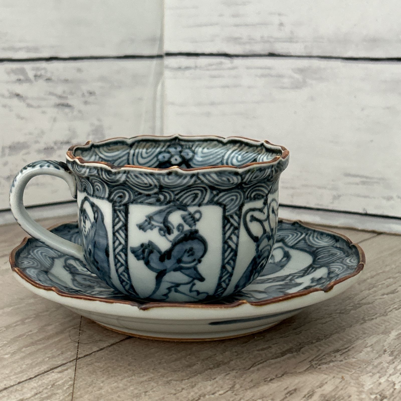 名匠 大野瑞昭作 清水焼 珈琲碗皿 カップアンドソーサー レトロ 染付