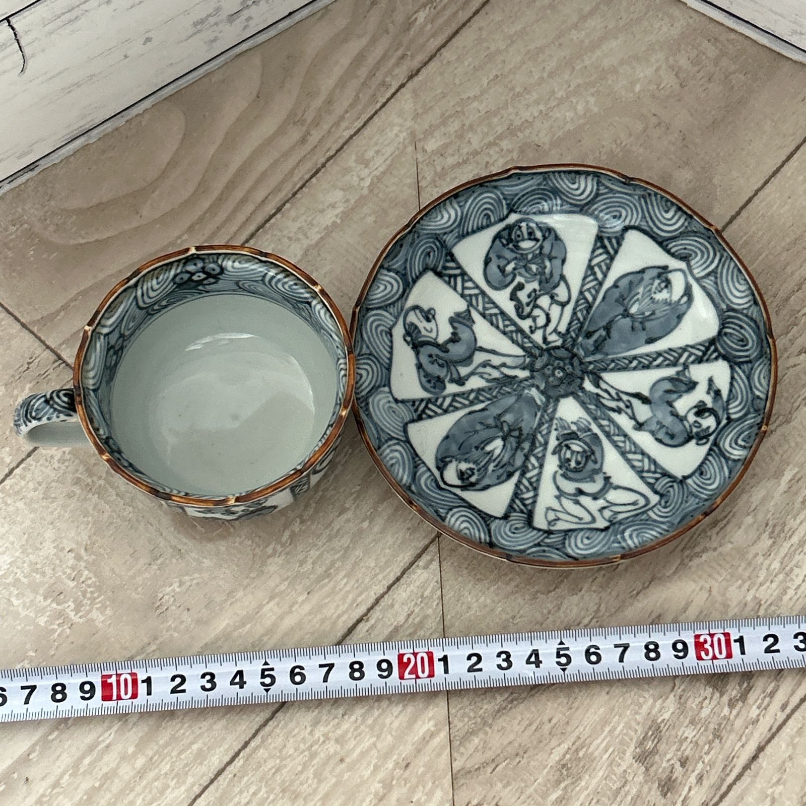 名匠 大野瑞昭作 清水焼 珈琲碗皿 カップアンドソーサー レトロ 染付