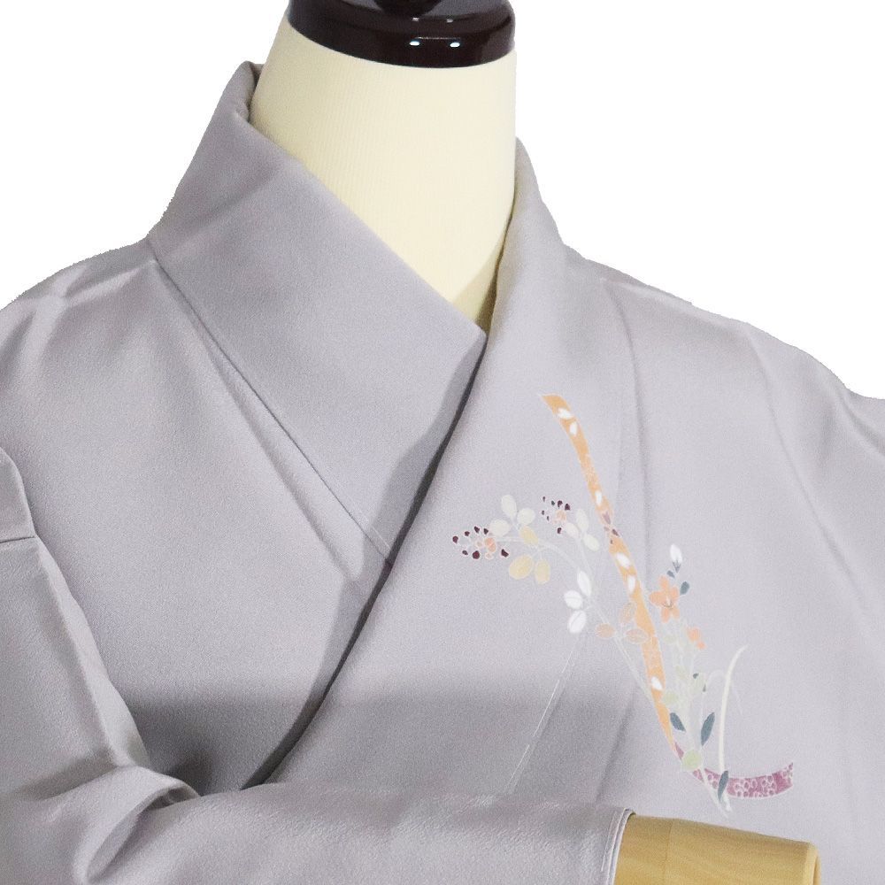 訪問着 袷 正絹 グレー 薄緑 暈し 檜扇 熨斗文 松竹梅 桜 菊 南天 牡丹