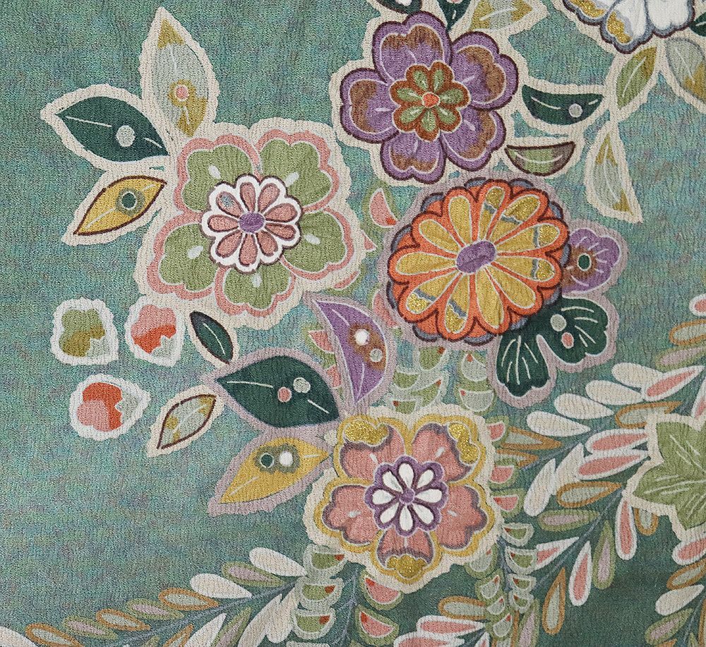  辻が花訪問着 袷 正絹 緑 黄緑 暈し 一部絞り 辻が花 唐花 松竹梅 トールサイズ ki 31469 レディース シルク フォーマル 訪問着 付け下げ 着物