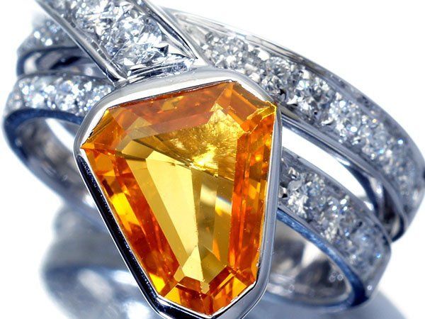 ジュエリー 超 上品 特大 上天然ゴールデンサファイア3 32 ct＆上質ダイヤ1 33 ct K 18 WGリング ソ付 h 8109 vil