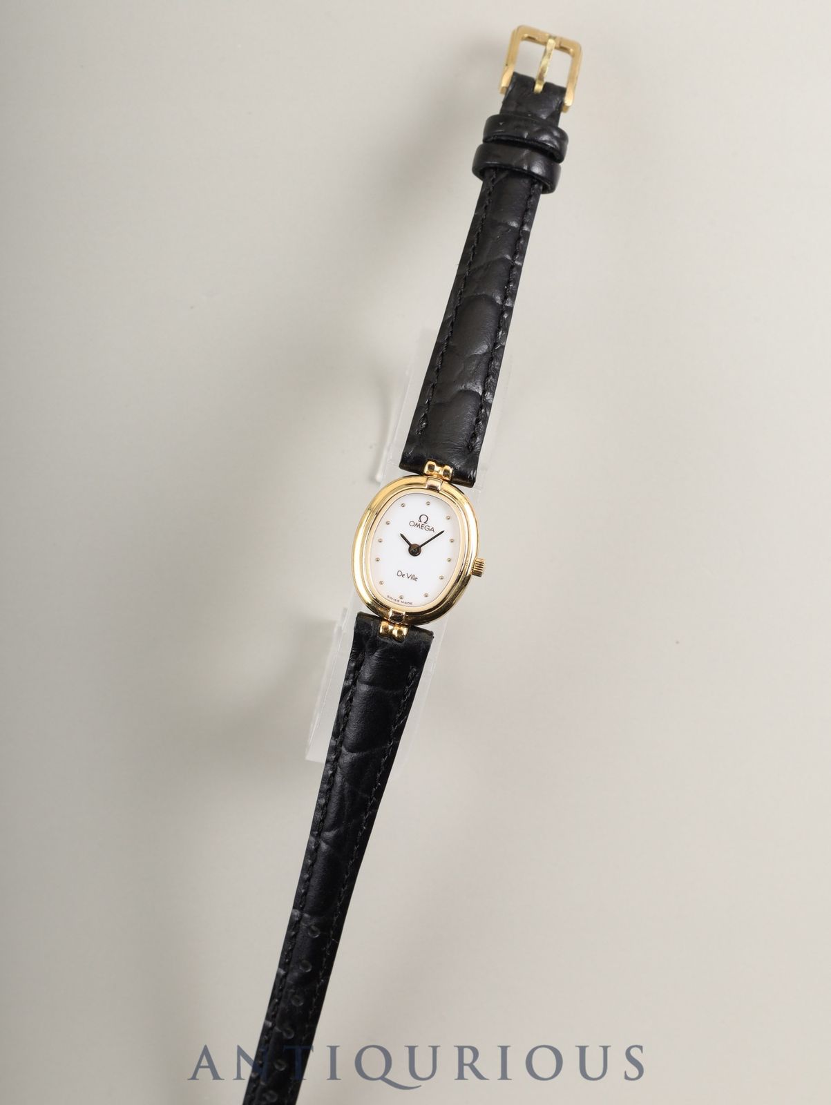 オメガ デ ヴィル 595.0069 クォーツ Cal.1450 SS GP 革 尾錠 ホワイト文字盤 オーバーホール済み