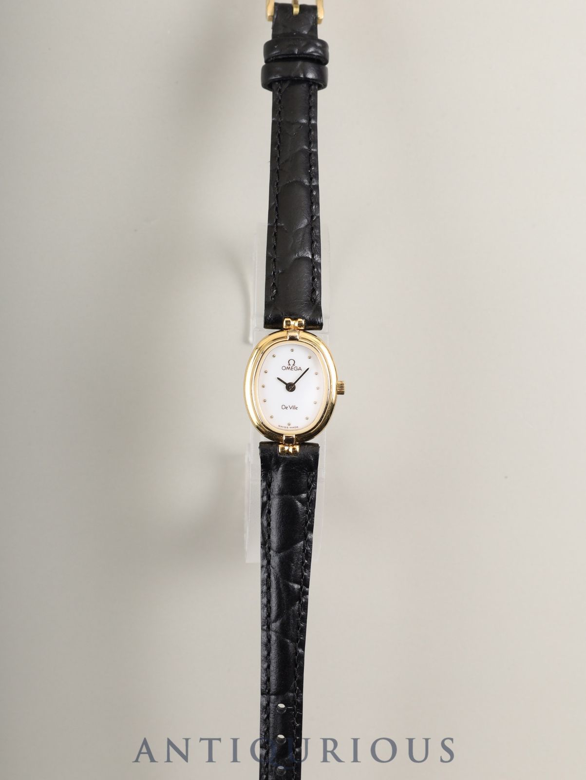オメガ デ ヴィル 595.0069 クォーツ Cal.1450 SS GP 革 尾錠 ホワイト文字盤 オーバーホール済み