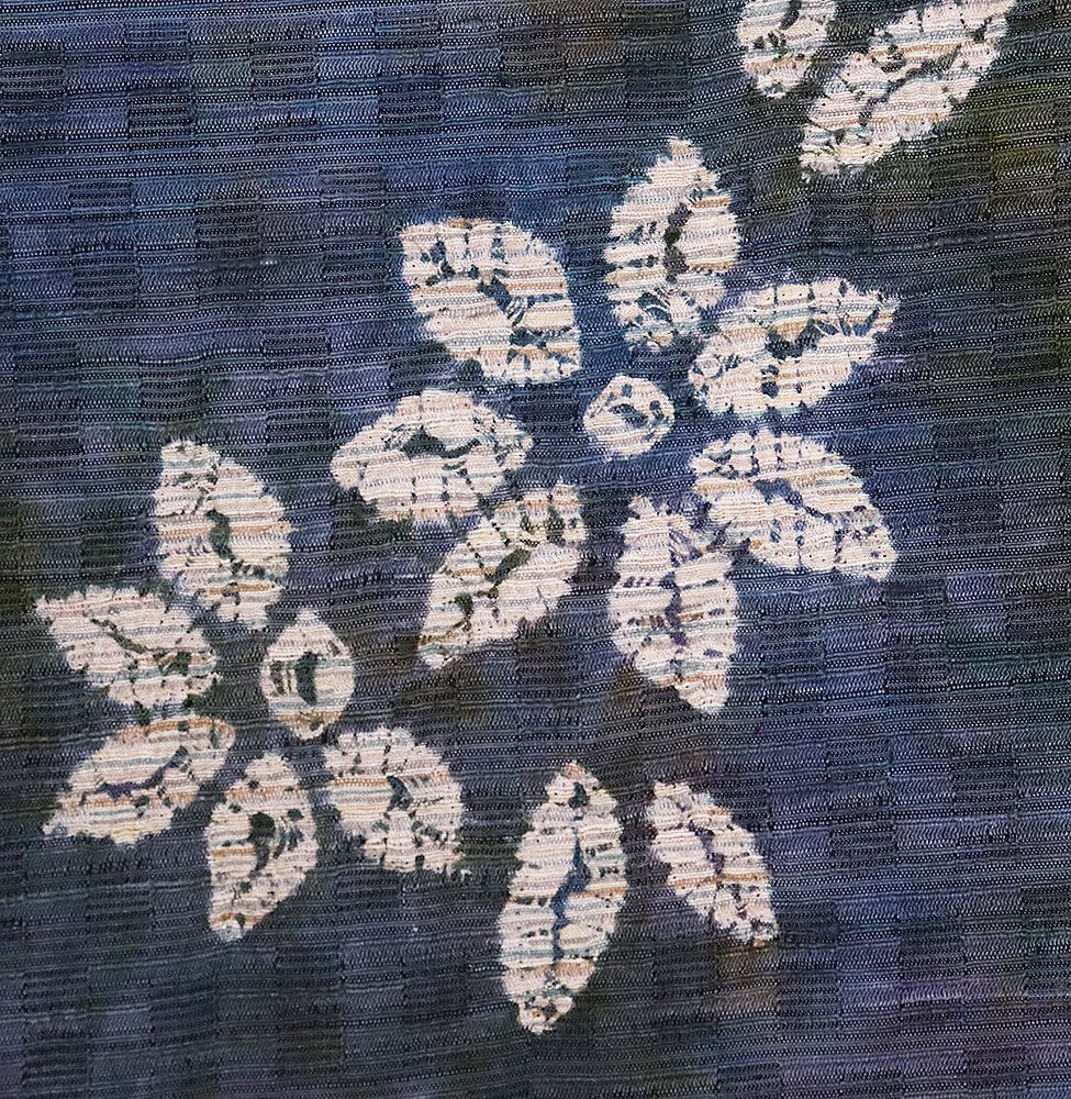 漢方薬染 紬 訪問着 袷 正絹 グレー紫 緑 暈し 絞り 花 20号 Mサイズ