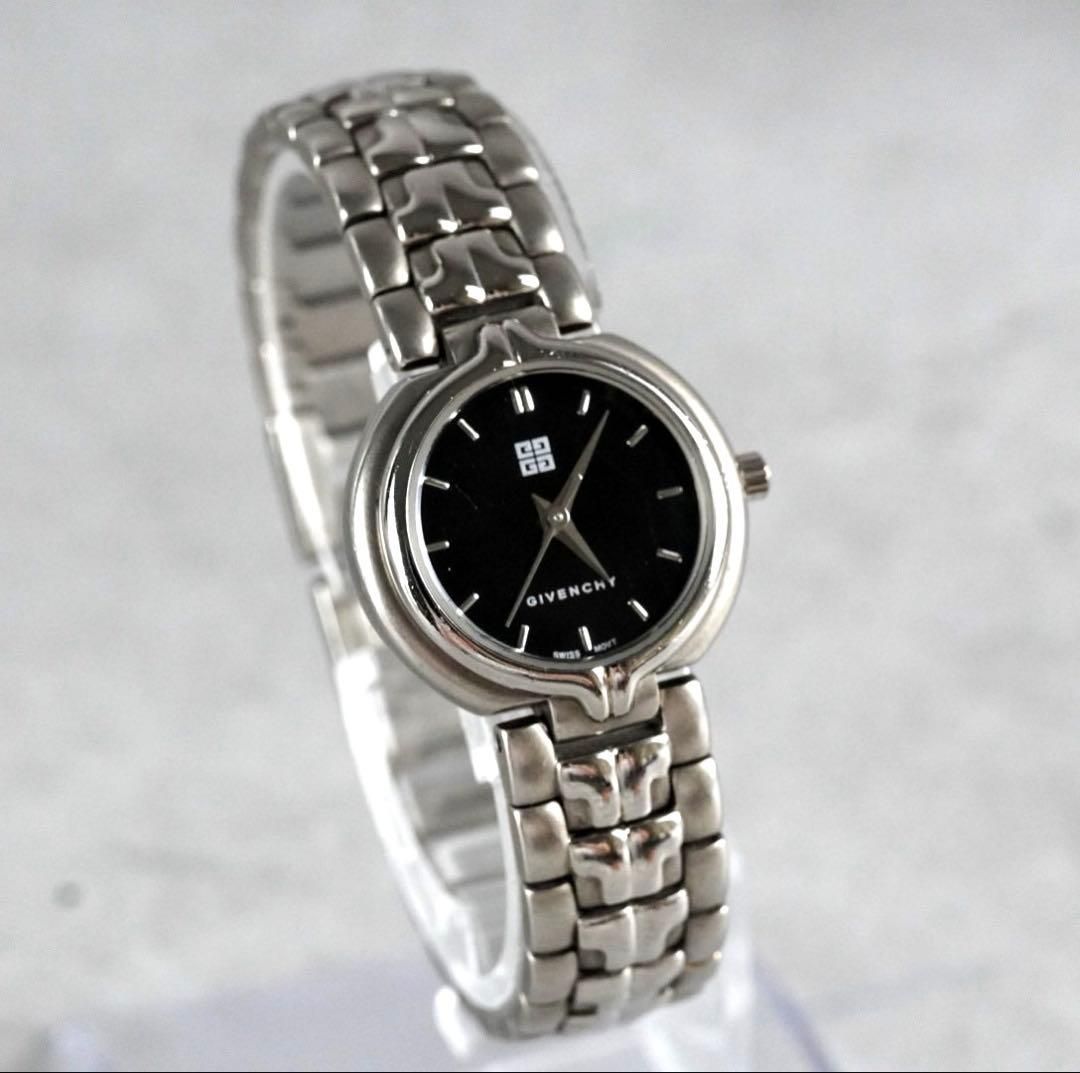 電池交換済 GIVENCHY ジバンシー ラウンド ロゴ盤面 レディース ladies wacth 腕時計 クォーツ quartz ヴィンテージ シルバー ブレスレット 稼働品