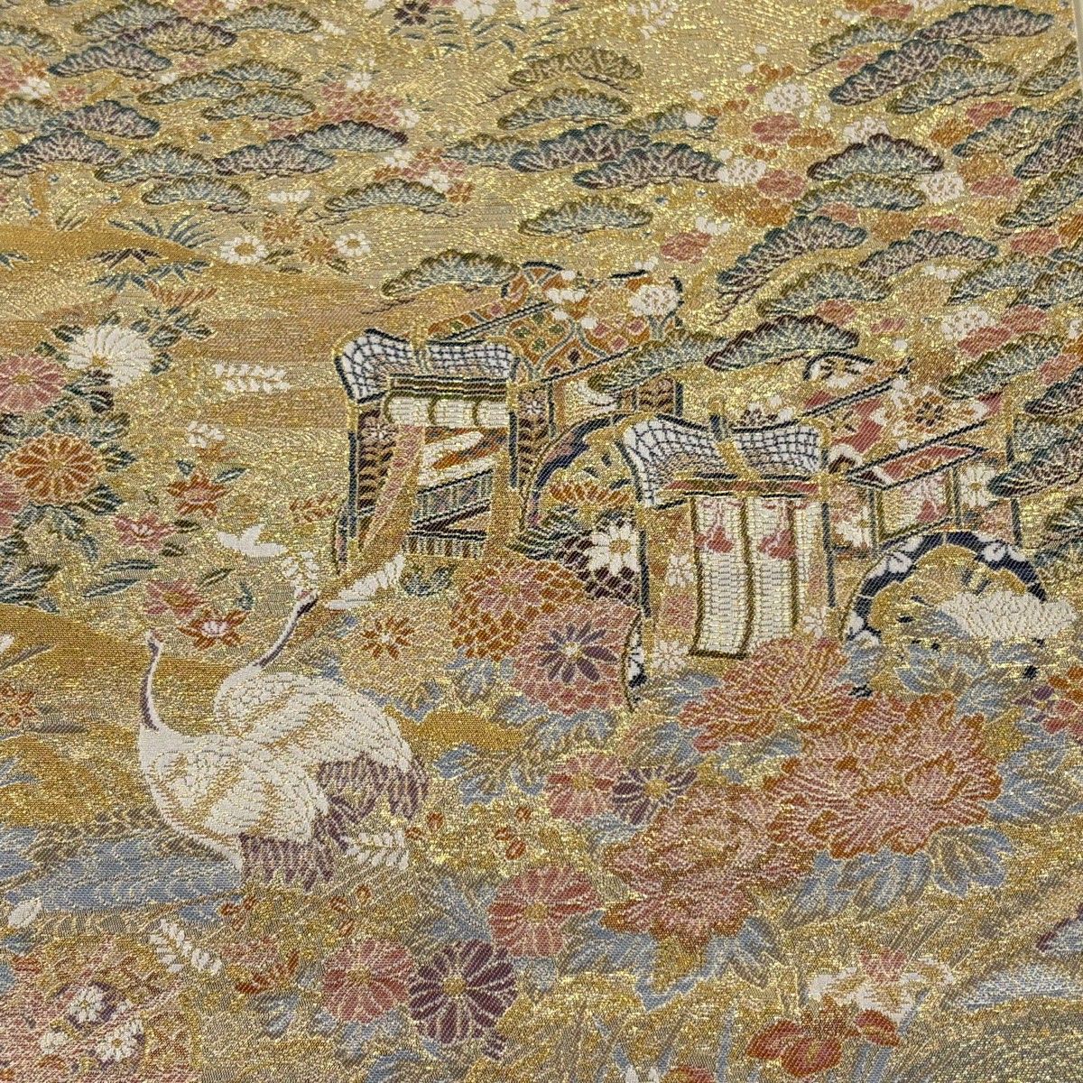 袋帯 秀品 御所車 松 箔 金色 六通 正絹