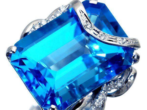 ジュエリー 上スイスブルー煌く 超大粒 上天然ブルートパーズ35.0 ct＆ダイヤ0.20 ct 超 K 18 WGリング h 8112 iul