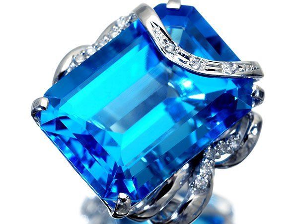 ジュエリー 上スイスブルー煌く 超大粒 上天然ブルートパーズ35.0 ct＆ダイヤ0.20 ct 超 K 18 WGリング h 8112 iul