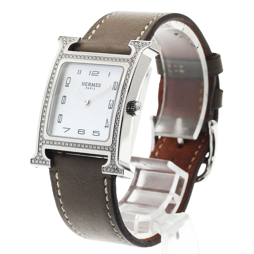 エルメス HERMES HH 1.531 Hウォッチ ダイヤベゼル ホワイトシェルダイアル クォーツ レディース _930875