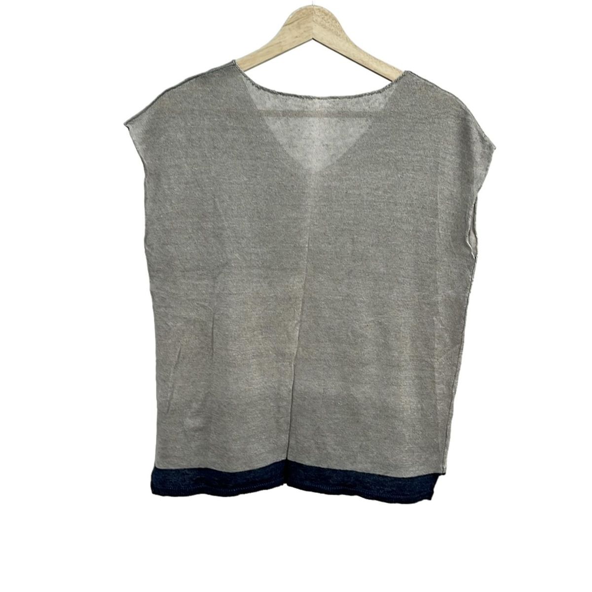 パラスパレス トオカ ノースリーブカットソー サイズ0 XS レディース - グレーベージュ×ダークネイビー Vネック 麻