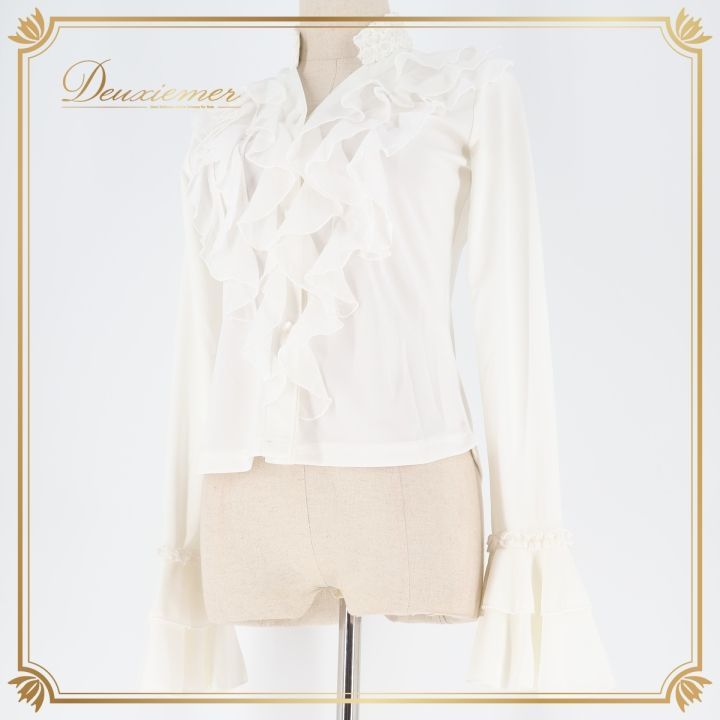 フラメンコ 衣装 トップス ブラウス 白 長袖 フリル レース ICHIOKU