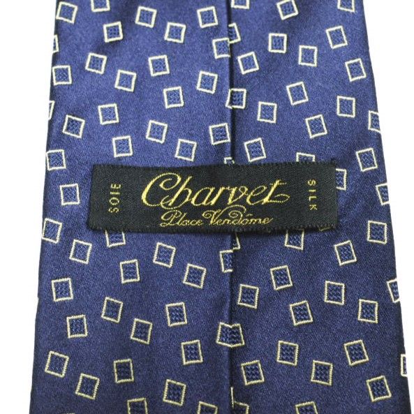 CHARVET シャルベ フランス製 小紋柄シルクネクタイ ネイビー g24655
