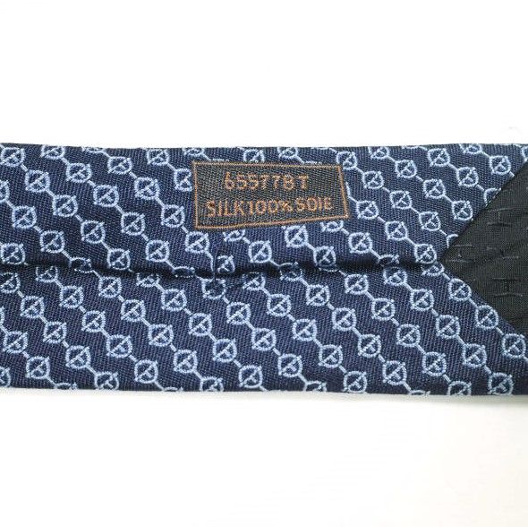 HERMES エルメス フランス製 小紋柄シルクネクタイ 8cm NAVY/BLUE