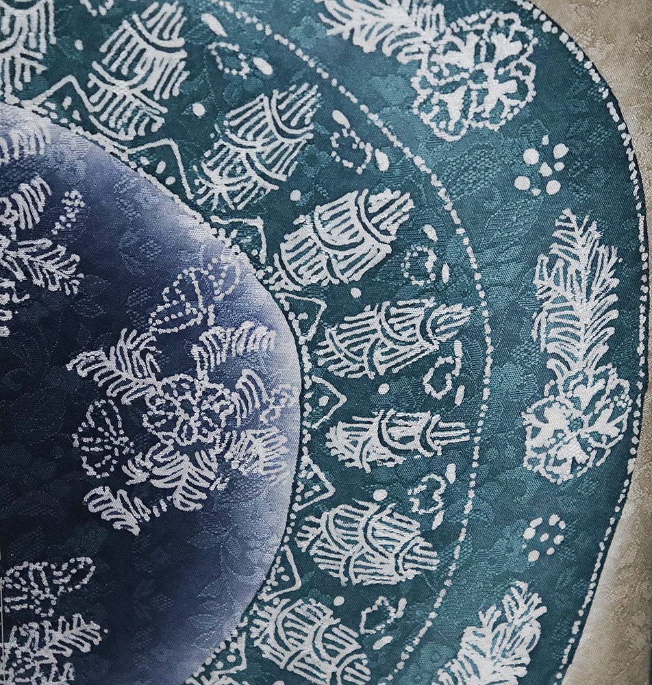  京友禅作家 田家鬼彩氏作 訪問着 袷 正絹 茶色 エメラルドグリーン 暈し 唐花 熨斗文 トールサイズ ki 31496 フォーマル 訪問着 付け下げ 着物