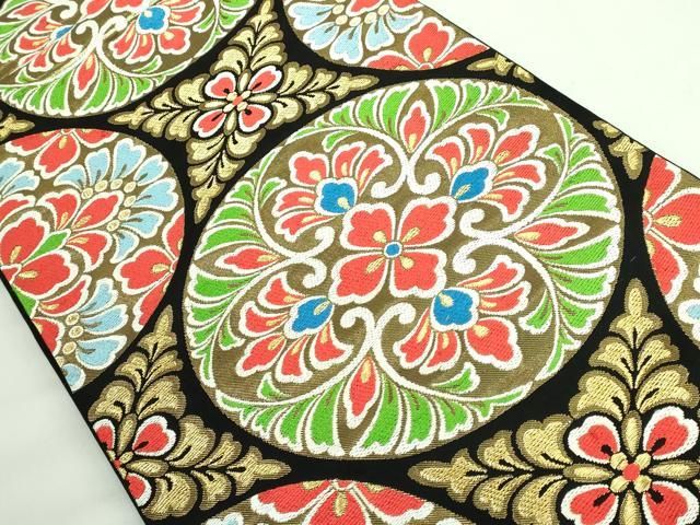 西陣　川島織物　六通柄　本袋帯　菱松葉　黒地　金銀糸　証紙付き 平和屋本店○極上 西陣 川島織物 六通柄 本袋帯 唐織 正倉院花文 黒地