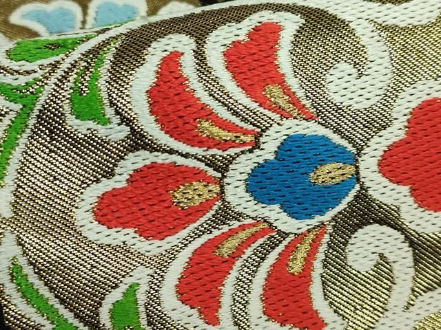 平和屋本店○極上 西陣 川島織物 六通柄 本袋帯 唐織 正倉院花文 黒地