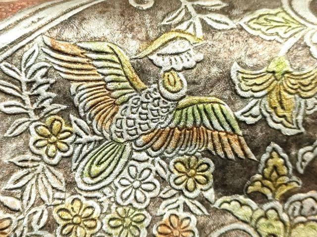 平和屋本店○極上 金唐革 和泉紫峯 両面 六通柄袋帯 鳳凰花唐草 金銀彩