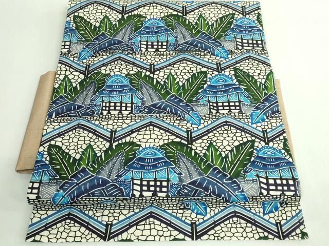 最 城間栄順 城間栄喜 城間栄市 本場琉球紅型 つけ帯 藍 風景文 kh 6