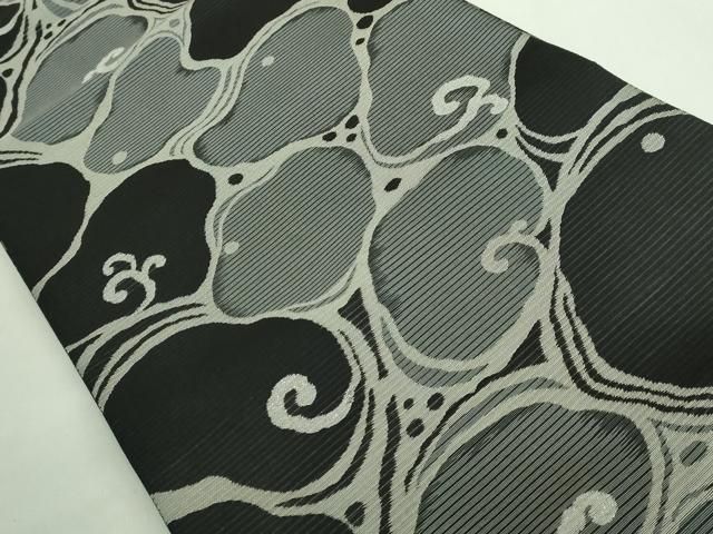 上 夏物 京の名門 菱屋六右ェ門 両面 六通柄袋帯 流水 黒地 kh 6