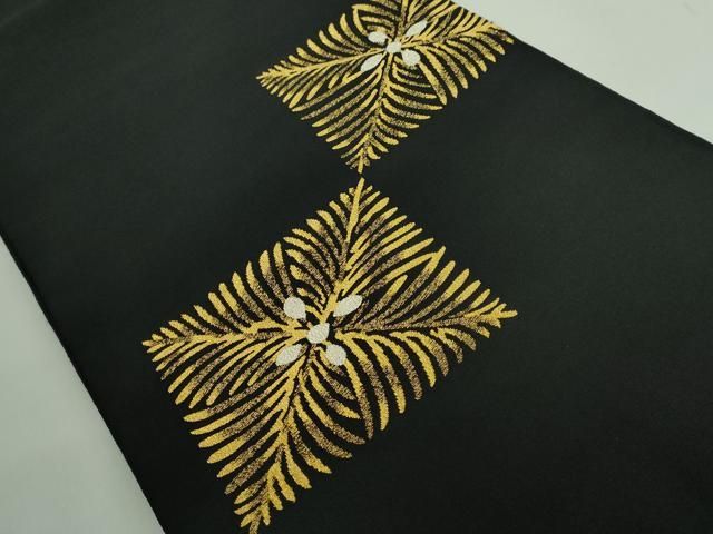 上 加藤宗玄 爪掻本綴れ 八寸名古屋帯 松葉 黒地 金銀糸 kh 6