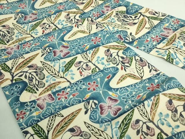 最 夏物 城間栄順 本場琉球紅型 九寸名古屋帯 流水花文 kh 6