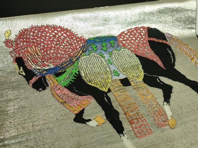 龍村平蔵製 天竺祭馬錦 本袋帯 金糸 銀糸 正絹 平和屋本店○最高級 龍村平蔵製 太鼓柄 本袋帯 天竺祭馬錦 黒地 金銀糸
