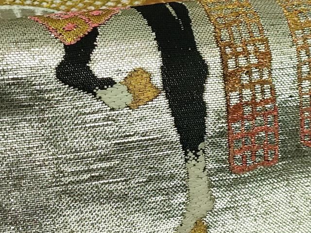 平和屋本店○最高級 龍村平蔵製 太鼓柄 本袋帯 天竺祭馬錦 黒地 金銀糸