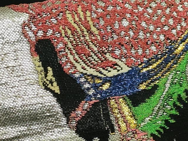 平和屋本店○最高級 龍村平蔵製 太鼓柄 本袋帯 天竺祭馬錦 黒地 金銀糸