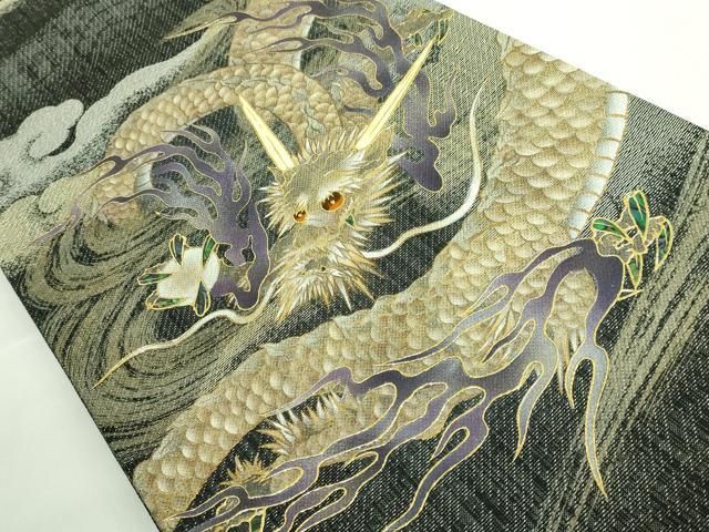 上 西陣 おぐら謹製 太鼓柄袋帯 螺鈿 龍 金彩 証紙付き kh 6