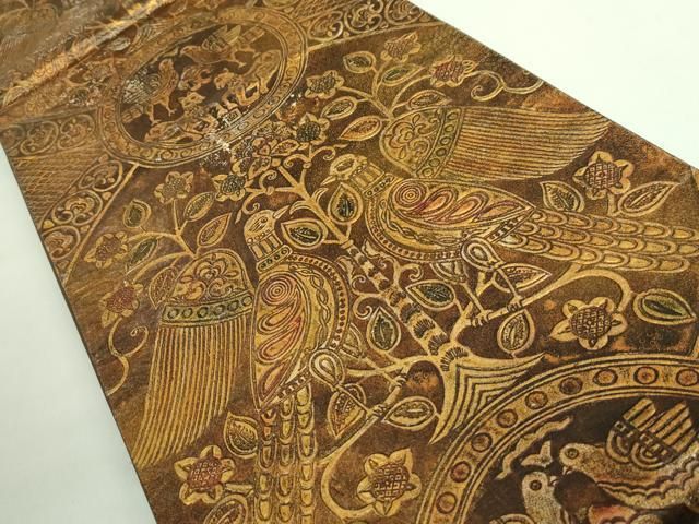 上 六通柄袋帯 金唐革 鳥獣花文 金彩 kh 6